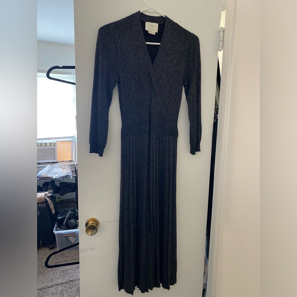 Kate Spade Midi Pleated Silver Dress
